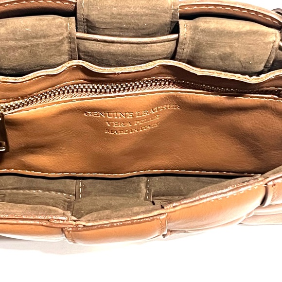 UNICA Firenze Woven Leather Quilted Padded Brown Cognac Crossbody Flip Bag NWOT - Picture 6 of 10